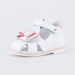 022155-21 Сандалии для первых шагов Бантик для девочки белый + розовый