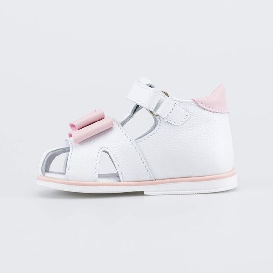 022155-21 Сандалии для первых шагов Бантик для девочки белый + розовый фото №2