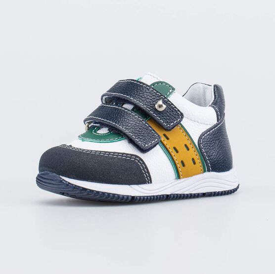 032095-25 Кожаные полуботинки для первых шагов для мальчики синий + белый