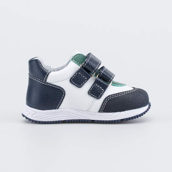 032095-25 Кожаные полуботинки для первых шагов для мальчики синий + белый фото №2