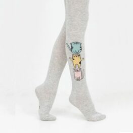 07832826-40 Колготки хлопковые Три котика для девочки серый