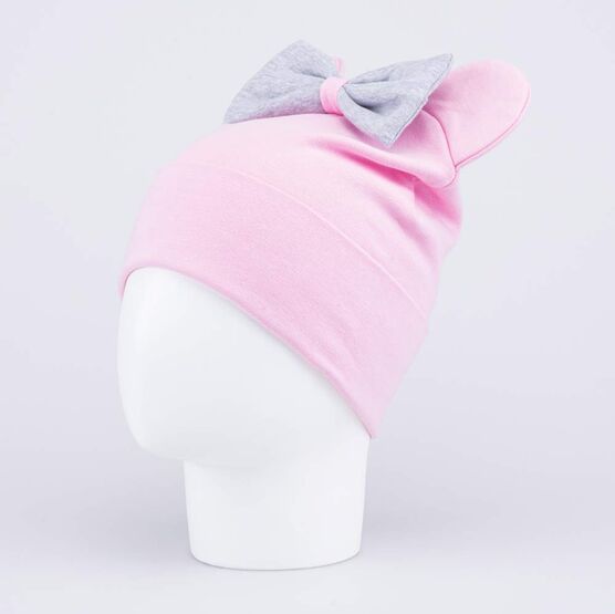 07811682-40 Хлопковая шапка с ушками розовая для девочки розовый