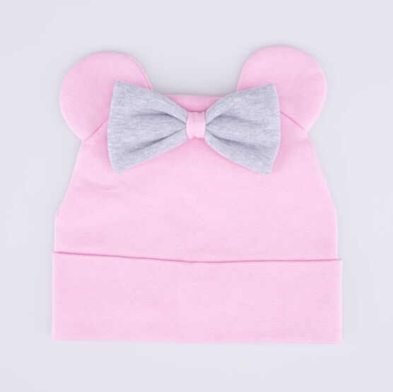 07811682-40 Хлопковая шапка с ушками розовая для девочки розовый фото №4