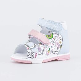 022135-29 Сандалии для первых шагов Приключения для девочки розовый + голубой