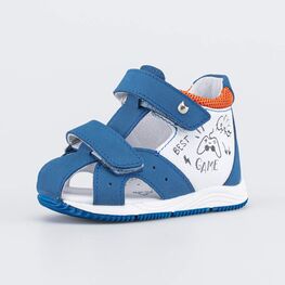 022136-27 Кожаные сандалии Первые шаги Игра для мальчики синий+белый