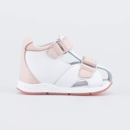 022136-28 Кожаные сандалии Первые шаги Пломбир для девочки белый + розовый фото №2