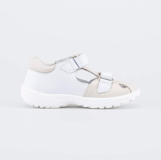 322120-24 Кожаные сандалии Пломбир для девочки белый + бежевый фото №2