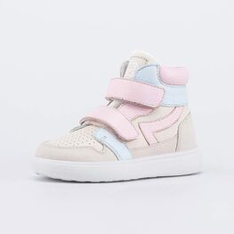 552351-22 Ботинки-кеды для девочки для девочки бежевый + голубой