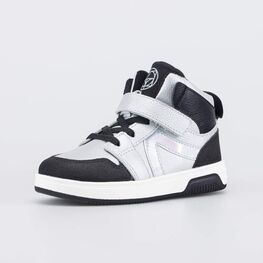 352416-14 Кожаные ботинки-кеды для девочки для девочки серебристый + черный