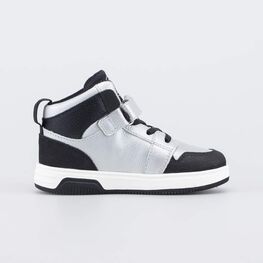 352416-14 Кожаные ботинки-кеды для девочки для девочки серебристый + черный фото №2