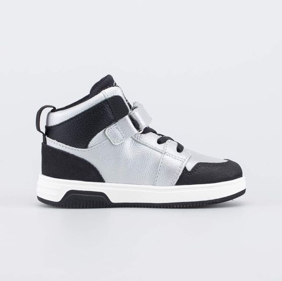 352416-14 Кожаные ботинки-кеды для девочки для девочки серебристый + черный фото №2