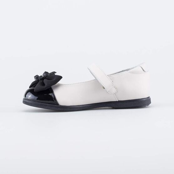 432164-22 Туфли-балетки с бантом для девочки бежевый + черный фото №2