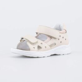 322200-22 Кожаные сандалии на липучках Сердечки для девочки бежевый