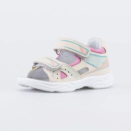 322201-21 Кожаные сандалии на липучках для девочки для девочки бежевый + розовый