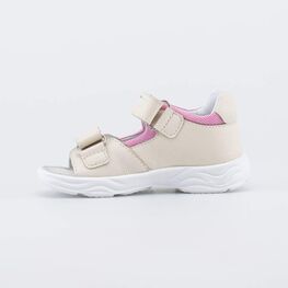 322201-21 Кожаные сандалии на липучках для девочки для девочки бежевый + розовый фото №2