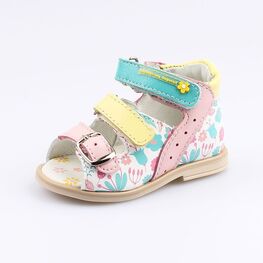 022088-21 Босоножки для девочки кожаные для девочки бел-роз-жел