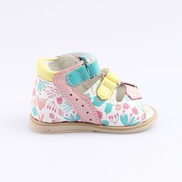 022088-21 Босоножки для девочки кожаные для девочки бел-роз-жел фото №2