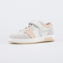 532340-11 Кожаные полуботинки-кеды для девочки для девочки серый + бежевый