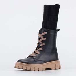 752279-32 Демисезонные сапоги со съемным вязаным чулком для девочки черный + коричневый