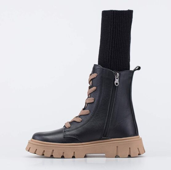 752279-32 Демисезонные сапоги со съемным вязаным чулком для девочки черный + коричневый фото №2