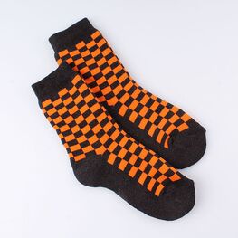 07042070-10 Носки детские махровые шахматные для универсальные черно-оранжевый