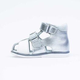 122157-21 Босоножки для девочки кожаные для девочки срб-бел фото №2