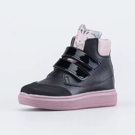 152319-34 Утепленные ботинки Котенок для девочки черный + розовый