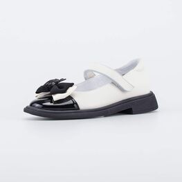 532329-22 Школьные туфли с бантом для девочки беж-чер