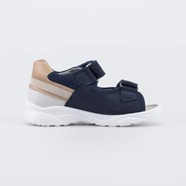 522199-23 Кожаные сандалии на липучках для мальчики синий + бежевый фото №2