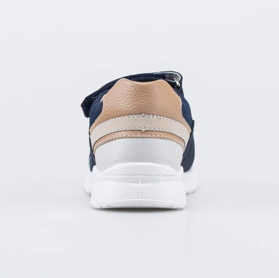 522199-23 Кожаные сандалии на липучках для мальчики синий + бежевый фото №5