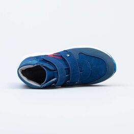 352269-23 Кожаные ботинки на весну/осень Красная молния для мальчики синий фото №4