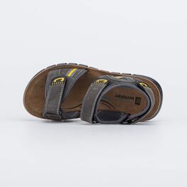 522108-73 Кожаные сандалии на липучках для мальчики серый + желтый фото №4