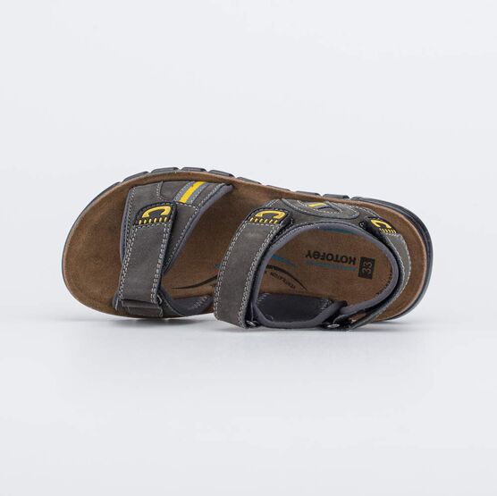 522108-73 Кожаные сандалии на липучках для мальчики серый + желтый фото №4