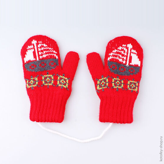 07721082-00 Варежки детские двухслойные красные для универсальные красный