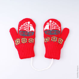 07721082-00 Варежки детские двухслойные красные для универсальные красный фото №2