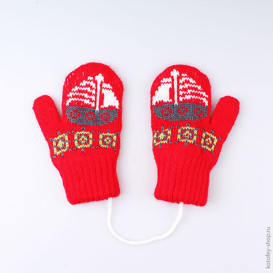 07721082-00 Варежки детские двухслойные красные для универсальные красный фото №2