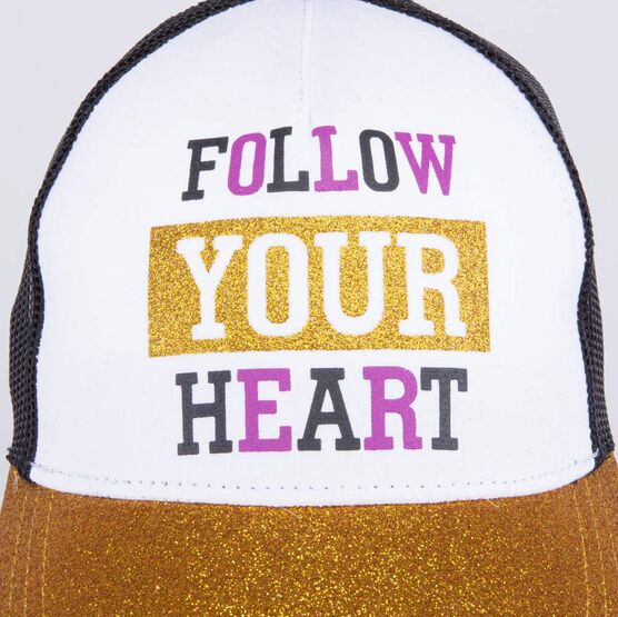 07811750-40 Кепка-бейсболка с сеткой Следуй за своим сердцем для девочки золотистый фото №3