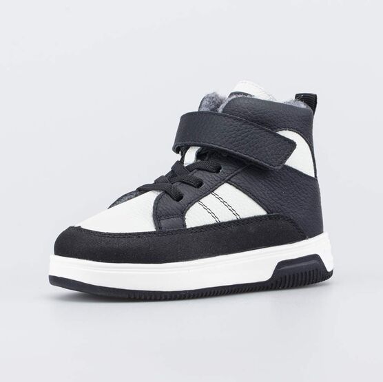 552357-32 Кожаные утепленные ботинки на осень/весну для мальчики черный,белый