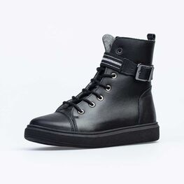 652165-31 Кожаные утепленные ботинки для девочки для девочки черный