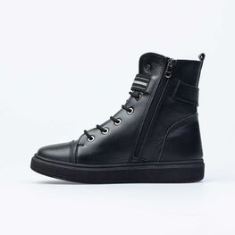 652165-31 Кожаные утепленные ботинки для девочки для девочки черный фото №2