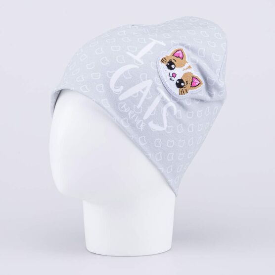07811976-40 Шапка для девочки Милый котик для девочки серый