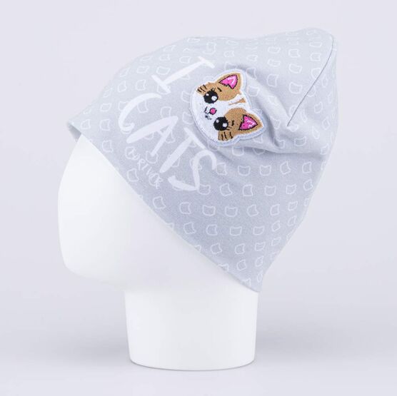 07811976-40 Шапка для девочки Милый котик для девочки серый фото №2