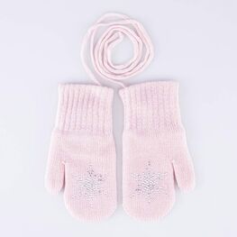 07821235-41 Варежки однослойные со стразами Снежинка розовый для девочки розовый