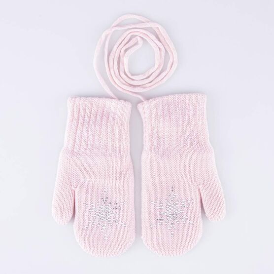 07821235-41 Варежки однослойные со стразами Снежинка розовый для девочки розовый