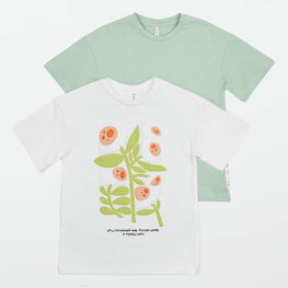 07802050-30 Хлопковые футболки для девочки 2шт. для девочки бежевый + зеленый