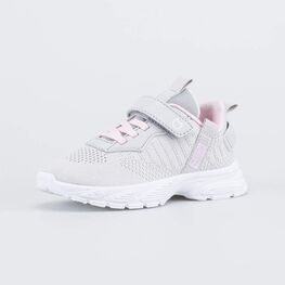 444041-11 Текстильные кроссовки Серый туман для девочки серый + розовый