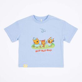 07702042-42 Футболка из кулирки Три кота голубой для мальчики голубой