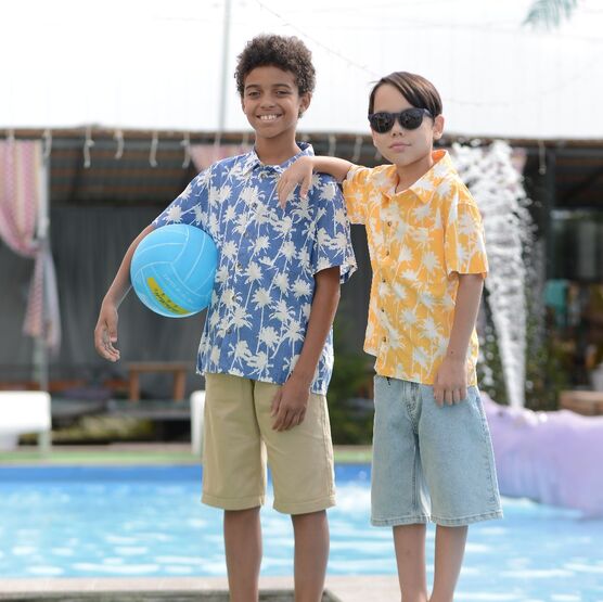 07703009-40 Гавайская рубашка для мальчика Пальмы синий для мальчики синий фото №6