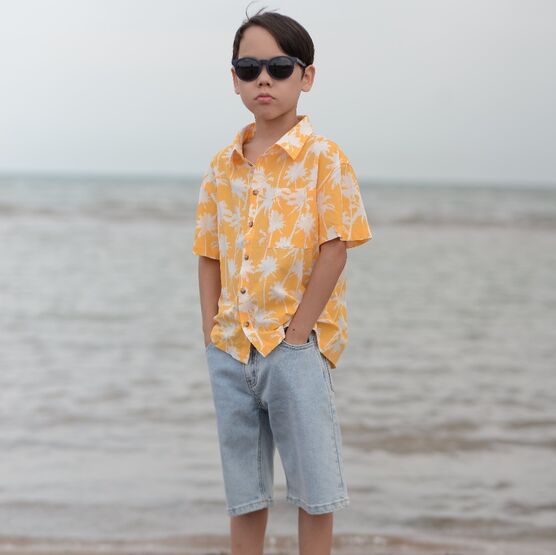 07703009-41 Гавайская рубашка для мальчика Пальмы желтый для мальчики желтый фото №5
