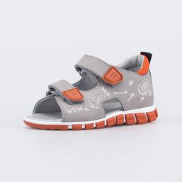 322205-21 Кожаные сандалии для мальчика серый для мальчики серый + оранжевый